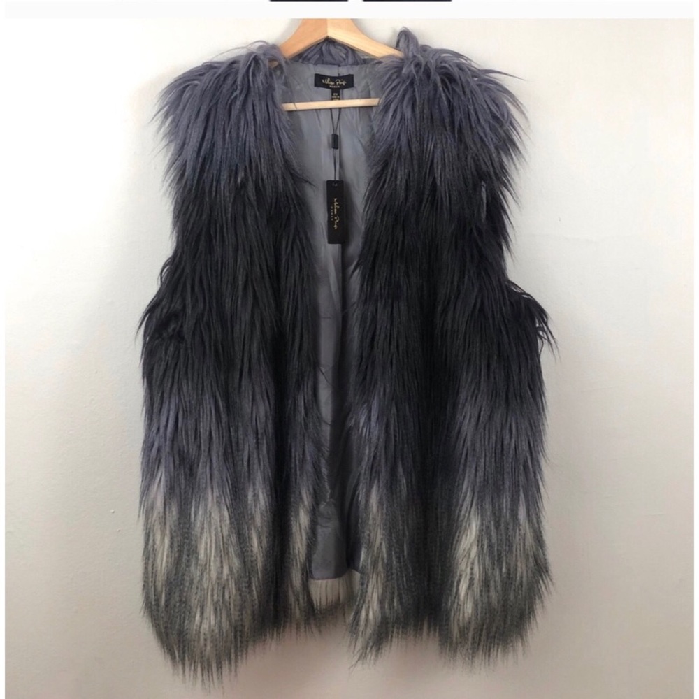 BRAND NEW ! Gray Fur Faux Vest 2x
